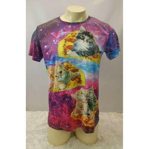 Kitty Cat and Pizza Funny Tee Shirt Men Size Large